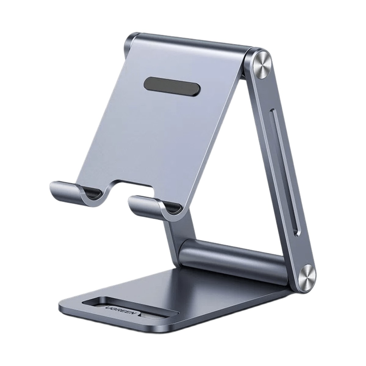 Soporte para Teléfono Celular de Aluminio | Angulo Ajustable | Amplia Compatibilidad con dispositivos de 4.7'' a 7.9'' | Antideslizante | Antiarañazos | Plegable | Color Gris.