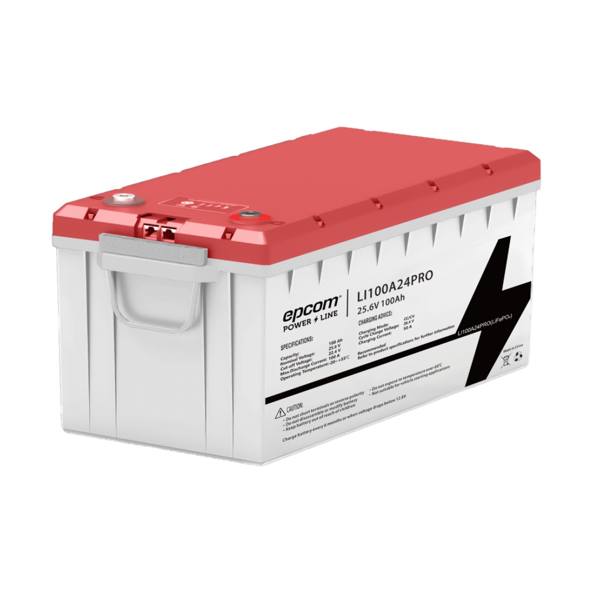 Batería de Litio LiFePO4 / 25.6 Vcc / 100 Ah / 2.56 kWh / 3500 Ciclos / BMS Integrado / Comunicación RS485 y CAN