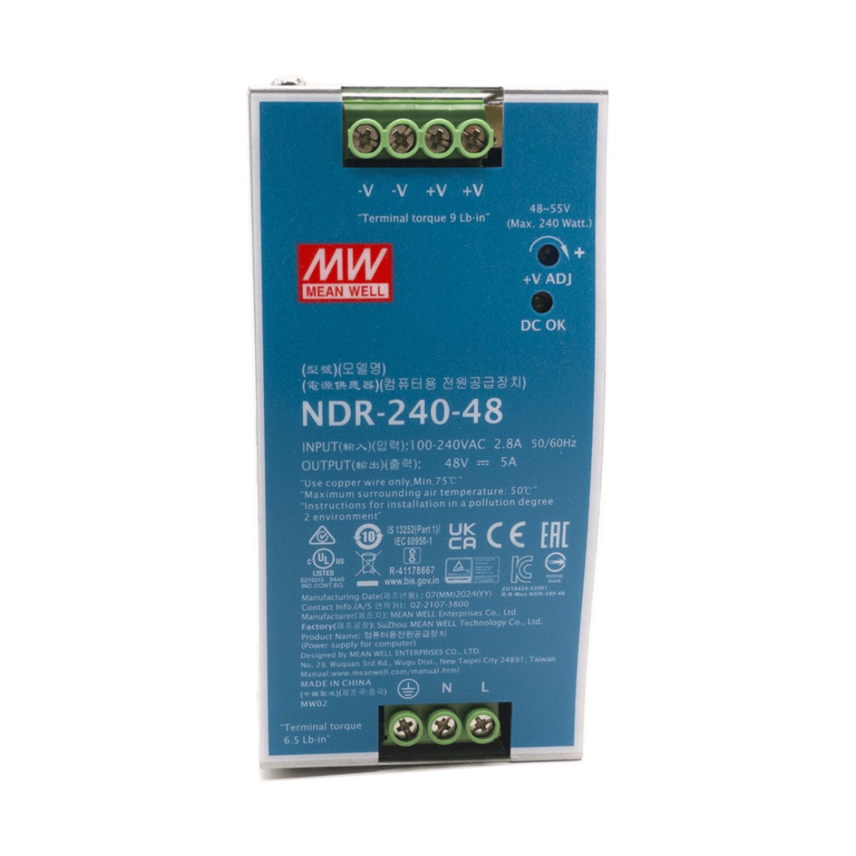 Fuente de Poder Industrial / 240 Watts / Salida 48 VCD / 5 Amp / Montaje Riel Din