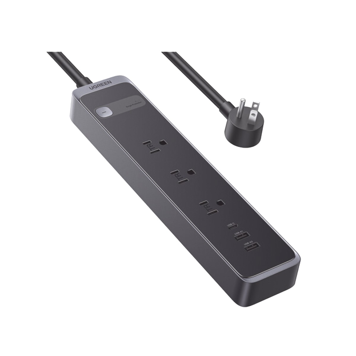 Regleta con Protector Contra Sobretensiones | 3 Salidas de CA NEMA 5-15R | 1 Salida USB-C PD de 30 W | 2 Puertos USB-A | Protección Contra Sobretensiones de 1600 julios | Cable 1.8m | Color Negro.