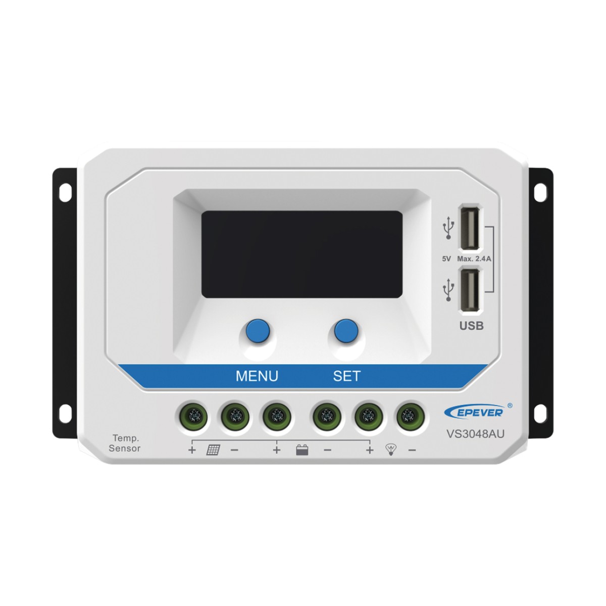 Controlador Solar PWM / 30A / 12/24V/36/48V / Doble USB / Pantalla LCD / Tierra Positivo Común