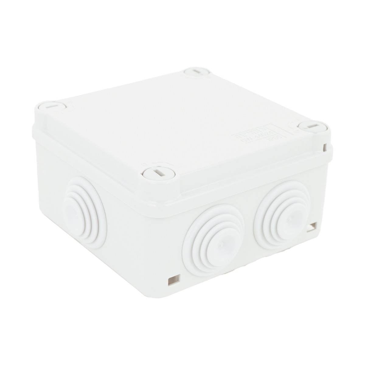 Caja Estanca de PVC Para Derivación y Conexión, 6 Entradas, Tapa con Tornillo de 1/4" de Vuelta, 100x100x50 mm (Área Interna), Uso Exterior IP55, Material que no Propaga el Fuego y Libre de Hálogenos