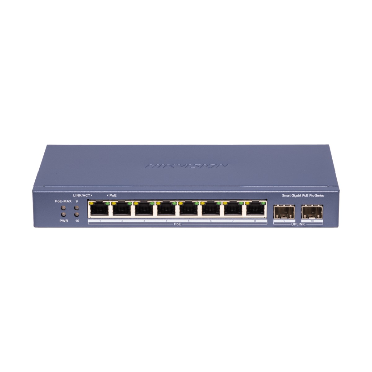 Switch PoE+ / Administrable / 8 Puertos 1000 Mbps PoE+/ 2 Puertos SFP / Configuración Nube desde Hik-PartnerPro / Modo Extendido hasta 300 Metros / 110 W