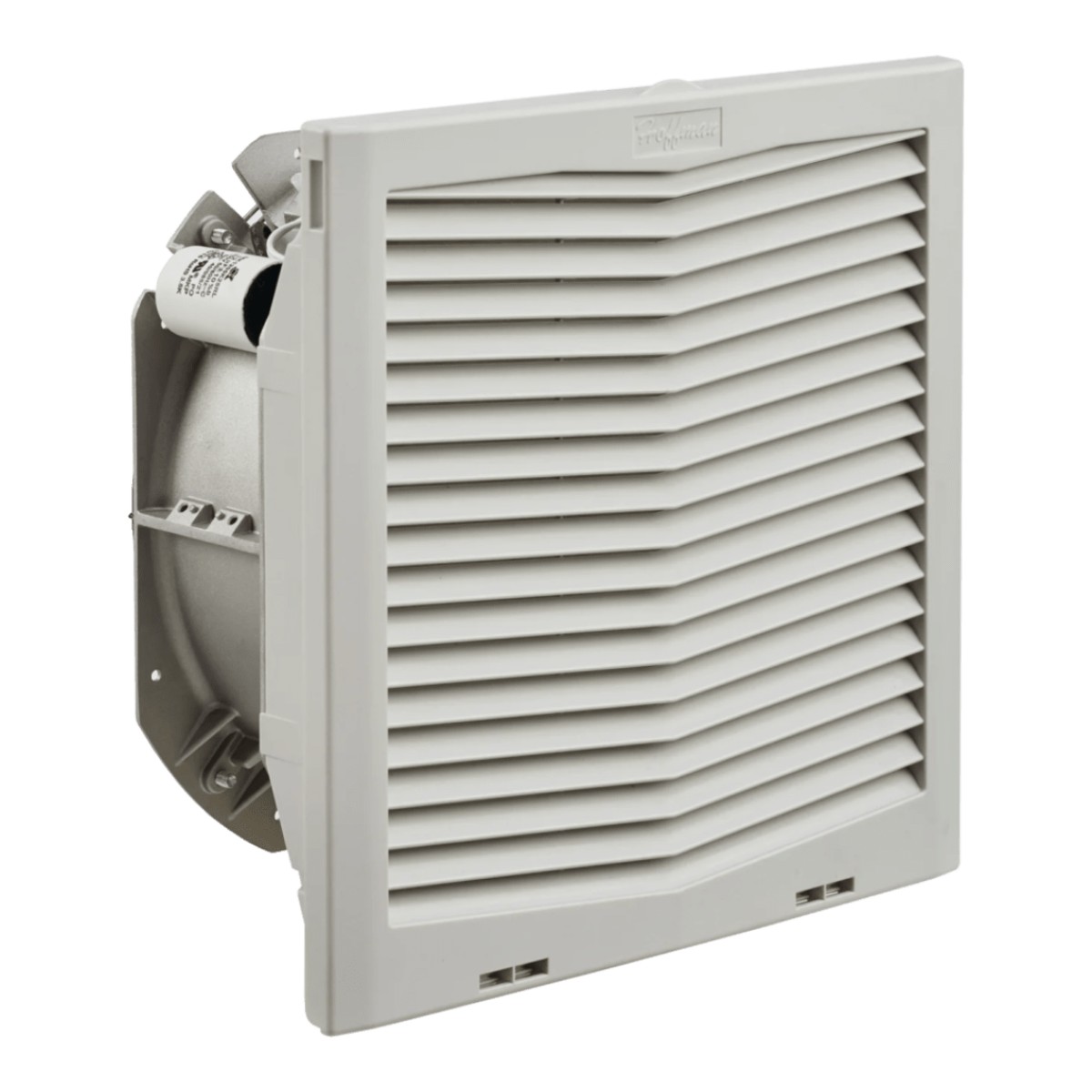 Ventilador con Filtro de Montaje Lateral HF13 / Flujo de Aire 149 CFM (253 m³/h) / 115 Vca / Gris Claro RAL 7035 / Instalación Click-Fit sin Herramientas / Rejilla con Bisagras / Type 12
