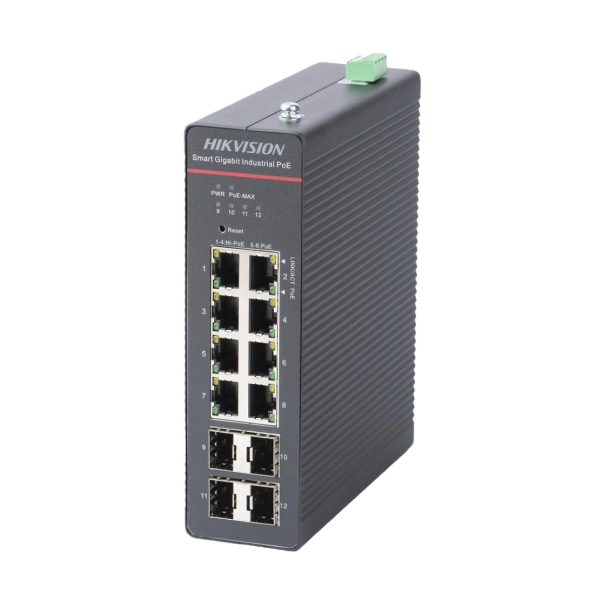 Switch Gigabit PoE+ / Industrial / Administrable / 4 Puertos Gigabit PoE+ (90 W) + 4 Puertos Gigabit PoE+(30 W) / 4 Puertos Gigabit SFP / 300 W Total / 48 a 57 VCD / Ideal para Proyectos / 300 Metros de Distancia