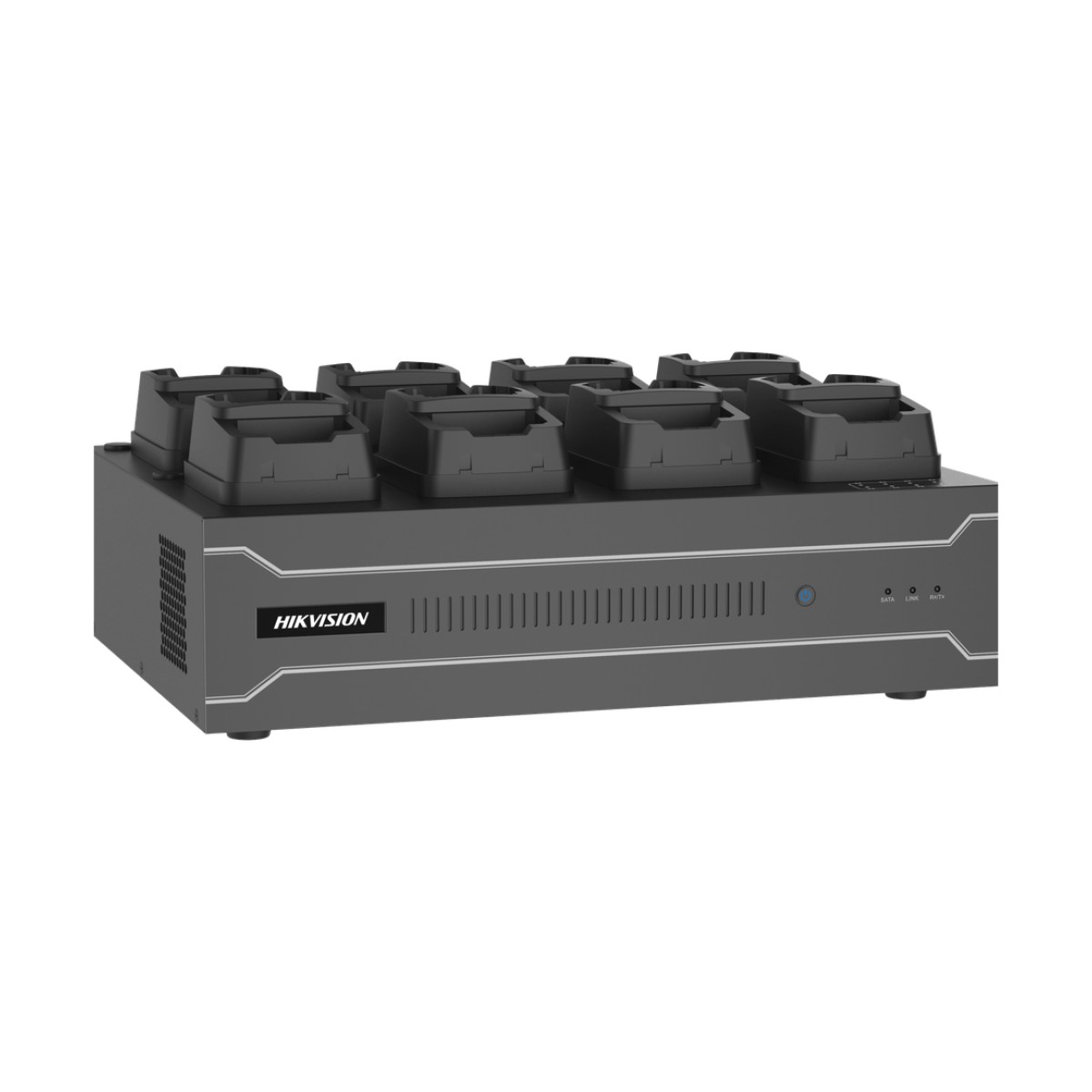 Dock Station de Escritorio con 8 Estaciones de Carga para Body Cams / Doble Interfaz de Red / 4 Bahías de HDD / Carga y Respaldo Automático / Prevención de Pérdida de Datos / Cobertura Cíclica / Reproducción d