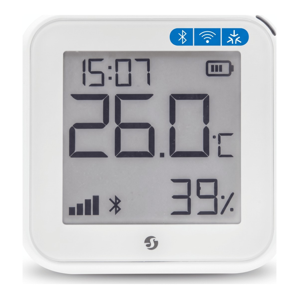 Pantalla Sensor de temperatura y humedad, inteligente e inalámbrico, integrable a la App de Shelly.