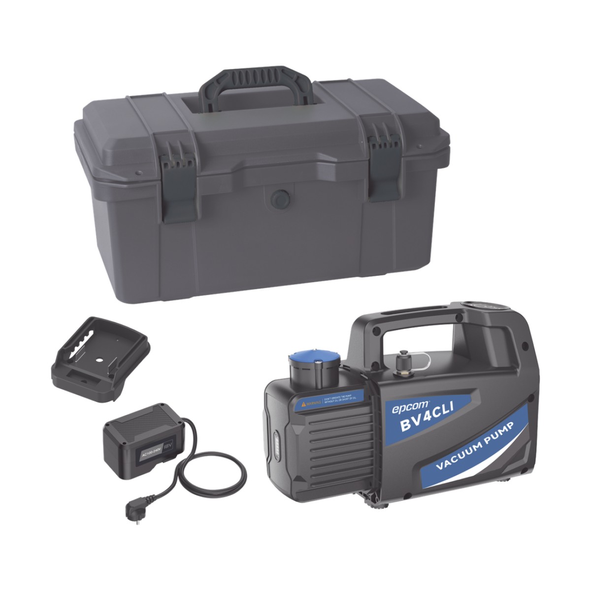 Bomba de Vacío Inalámbrica KBV4 / 18V Ion-Litio / Vacío Total 160 microns / Caudal 4 CFM (114 L/min) / Capacidad Aceite 330 ml / Portátil 4.5 kg / Compatible AEG-RIDGID-Milwaukee / Tiempo Operación 45-60 min