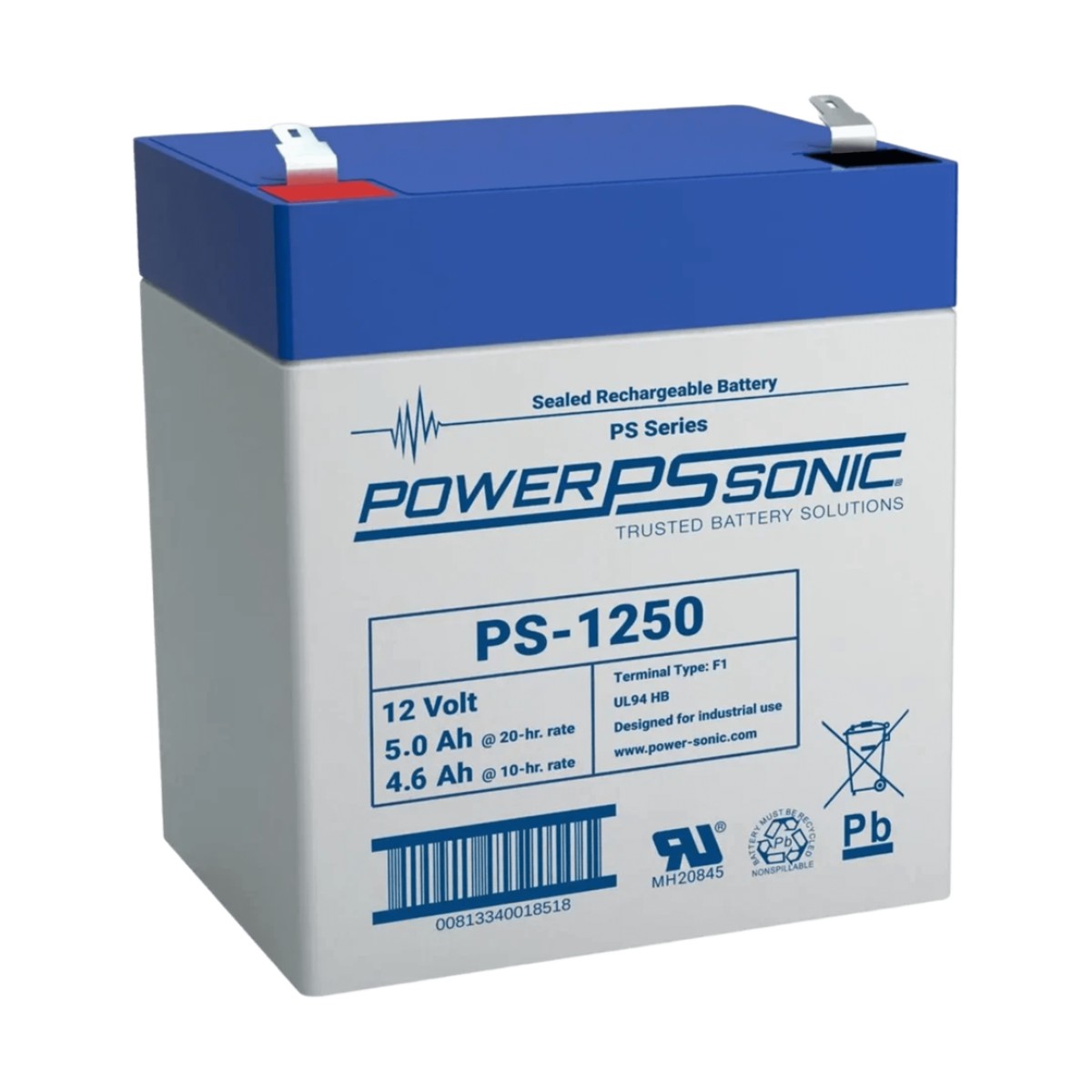 Batería 12V, 5.0AH, Para Respaldo, Tecnologías AGM/VRLA, 5 Años Vida Útil, Terminales F1, Reconocida UL