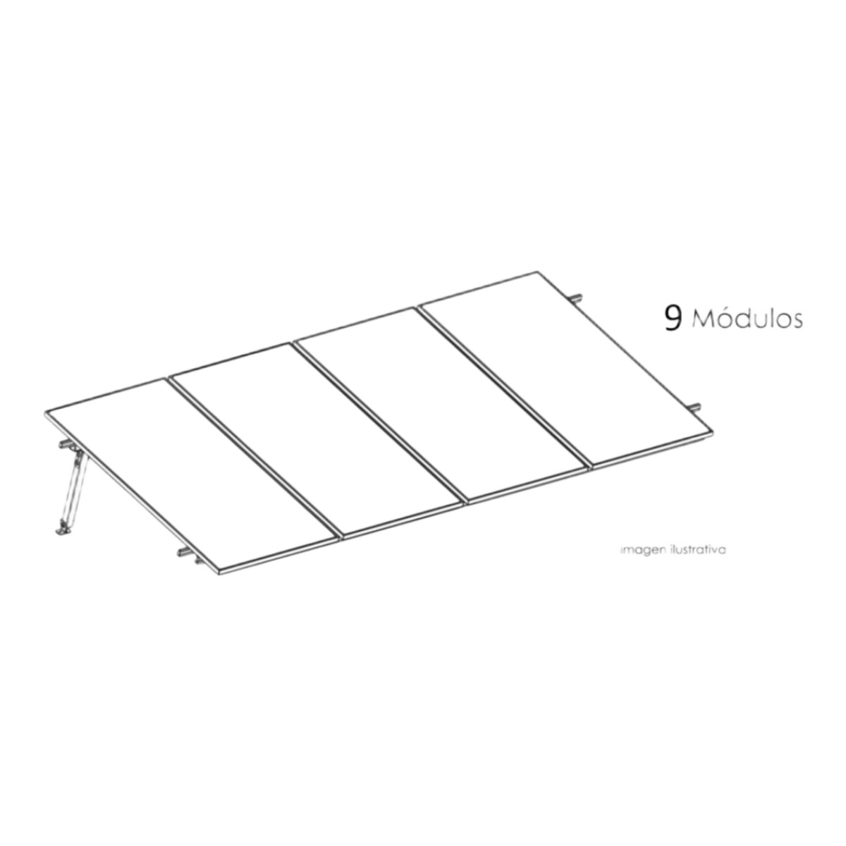 Kit Basel Sistema de Montaje Solar para 9 Módulos / Inclinación 10° / Para Módulo 645 W / Dimensiones del Módulo 2.382 m (7.8 ft) x 1.134 m (3.7 ft) / Velocidad de Viento 170 km/h /  Losa Plana Una Fila