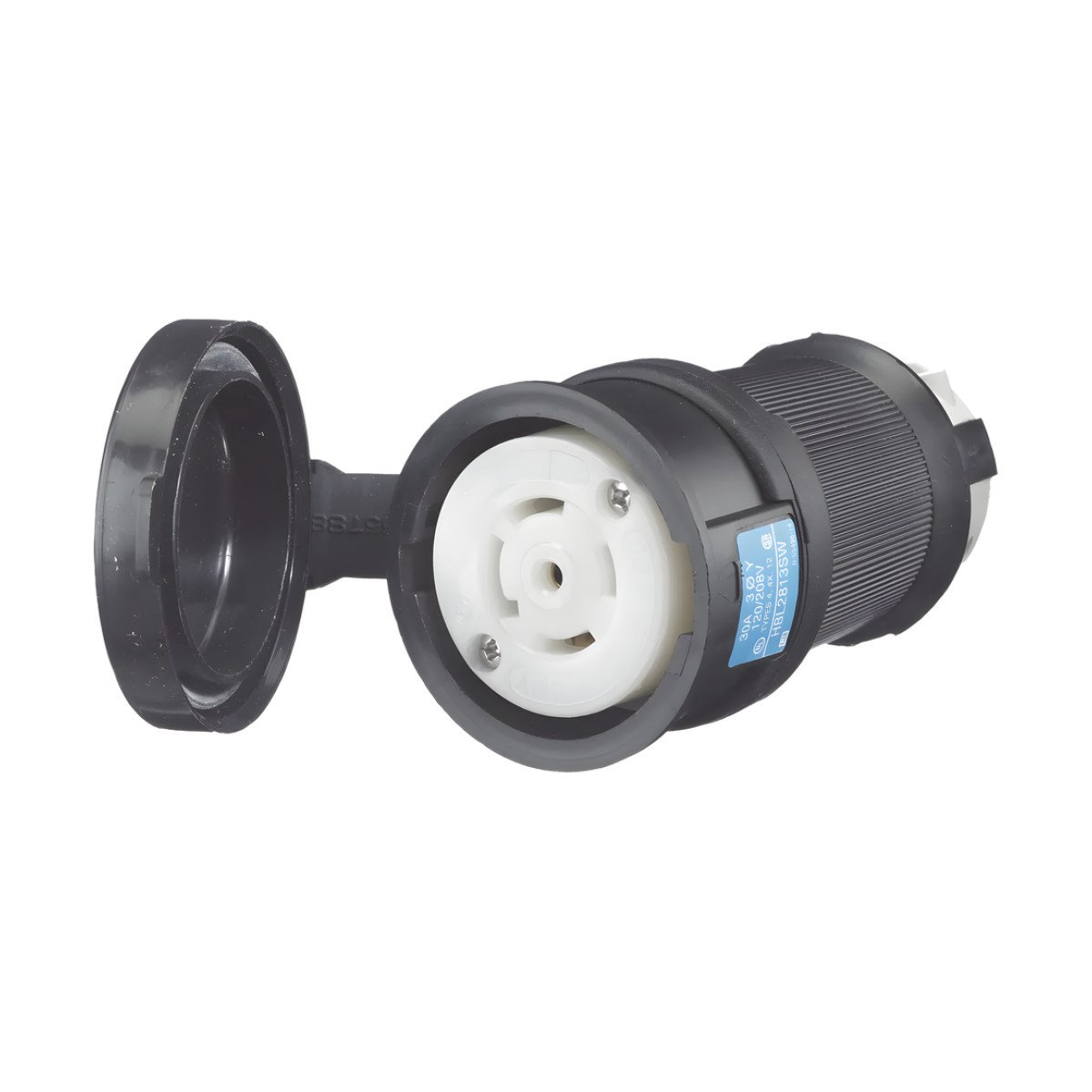 Conector Industrial con Bloqueo de Media Vuelta / 30 A 120/208 V CA / Nema L21-30R / 4 Polos 5 Hilos / Color Blanco y Negro / Grado Industrial