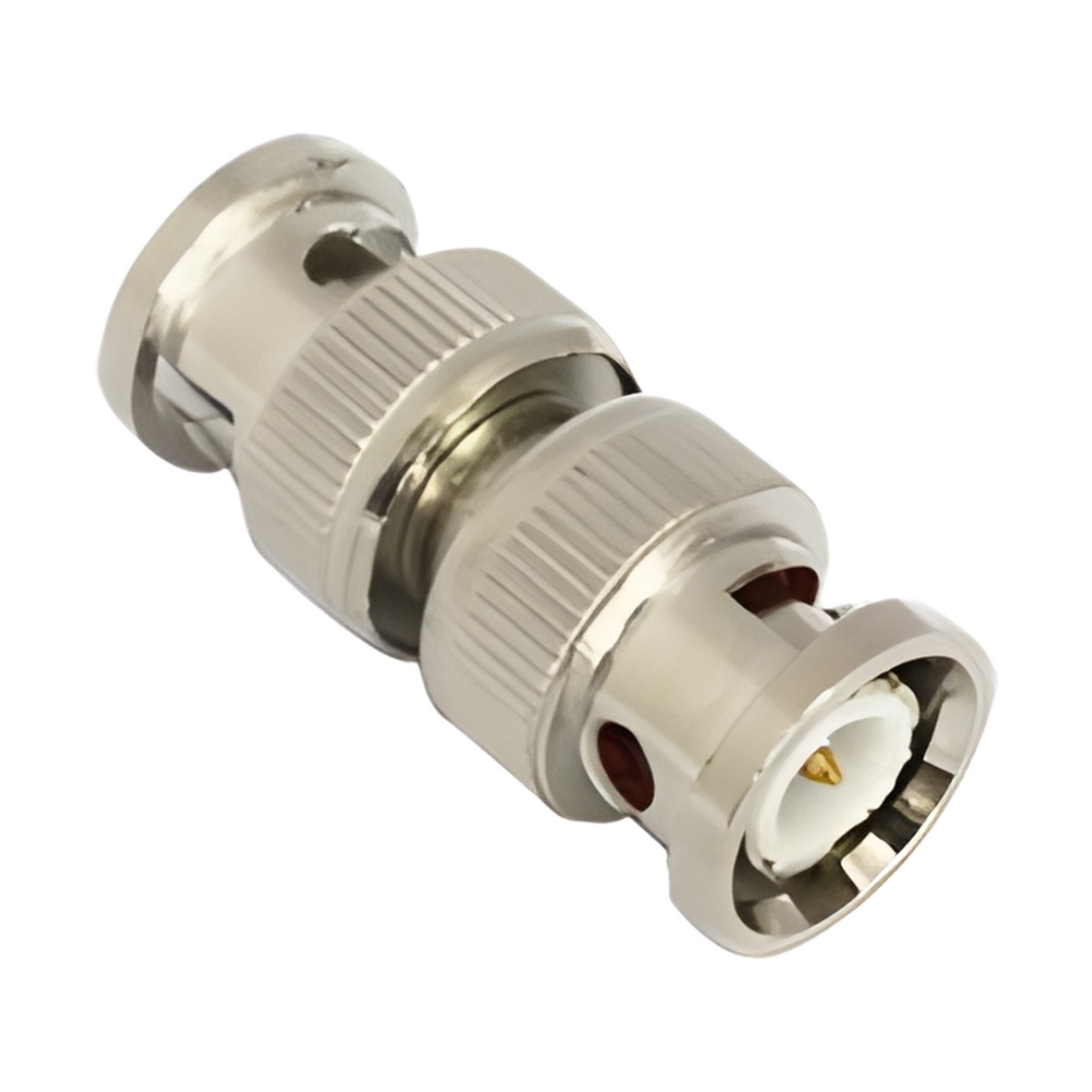 Adaptador tipo barril para 75 Ohm, de conector BNC macho a BNC macho, Níquel/ Oro/ Teflón.