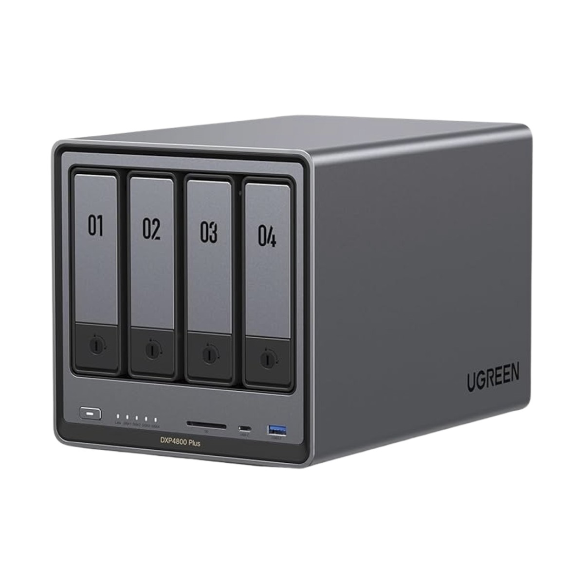 NAS UGREEN NASync DXP4800 Plus / Procesador Intel Pentium Gold 8505 5 Núcleos / 4 Bahías SATA + 2 M.2 NVMe PCIe 4.0 / 8GB DDR5 Expandible a 64GB / 10GbE + 2.5GbE / USB 3.2 Gen 2 Tipo C / HDMI 4K / Sistema Almacenamiento Conectado Red