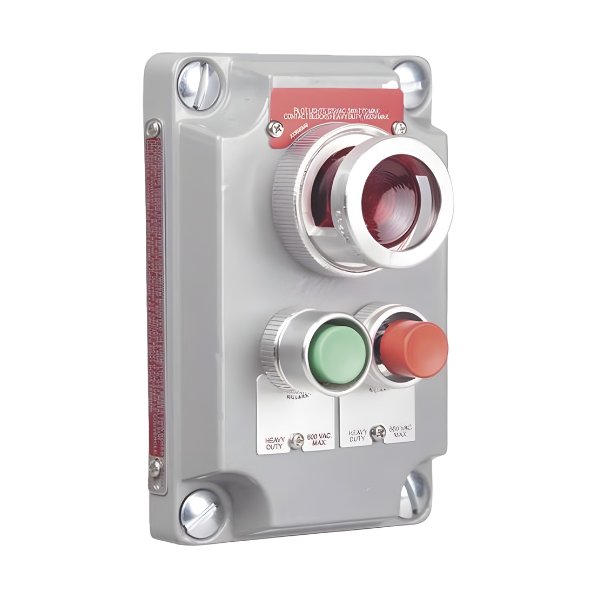 Cubierta para Estación de Control con 2 Botones Pulsadores Rojo-Verde y Luz Piloto Roja / Uso en Áreas Clasificadas