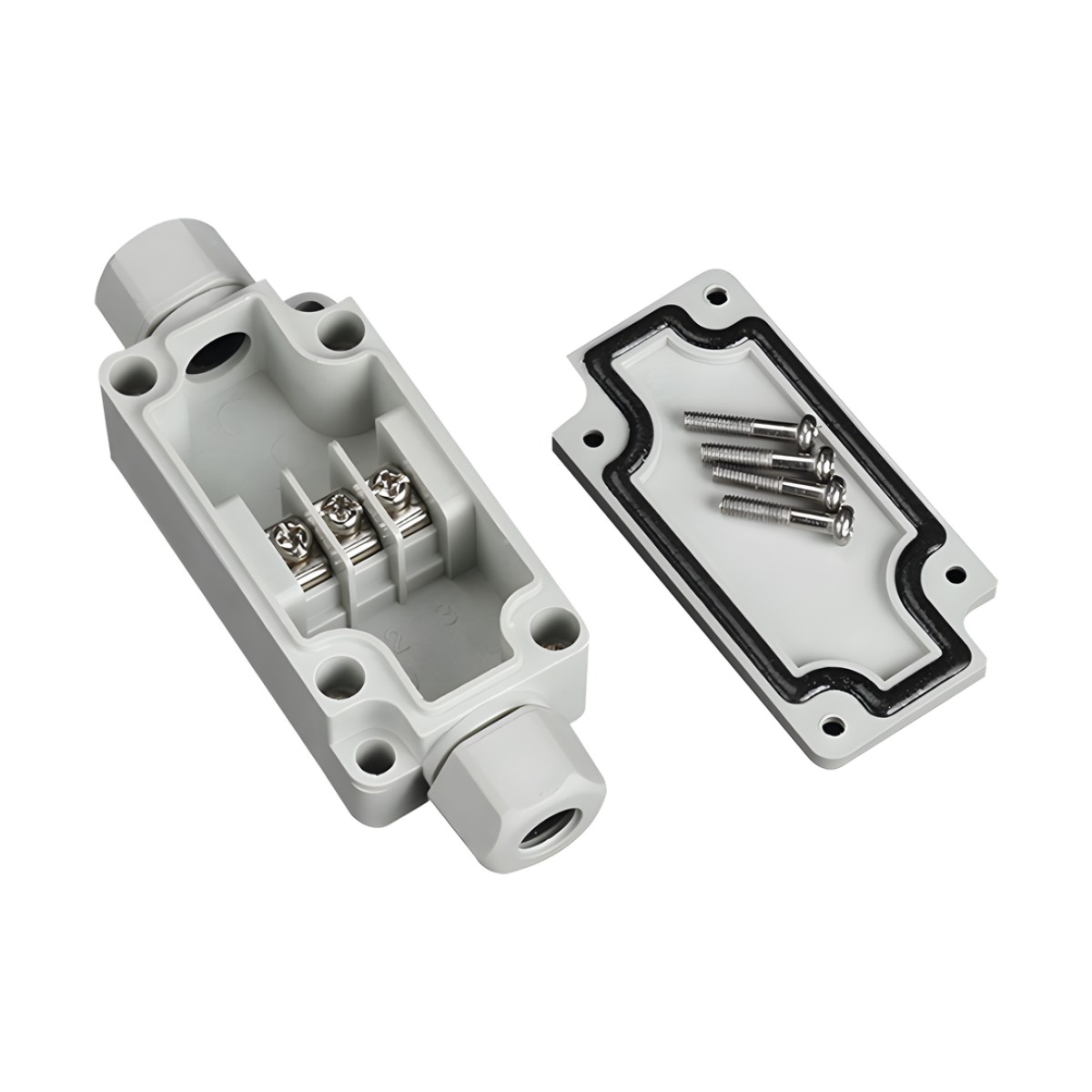 Caja de Conexión Exterior con Terminales Intermedias para 3 Líneas (Tornillo simple). Incluye Glándulas.