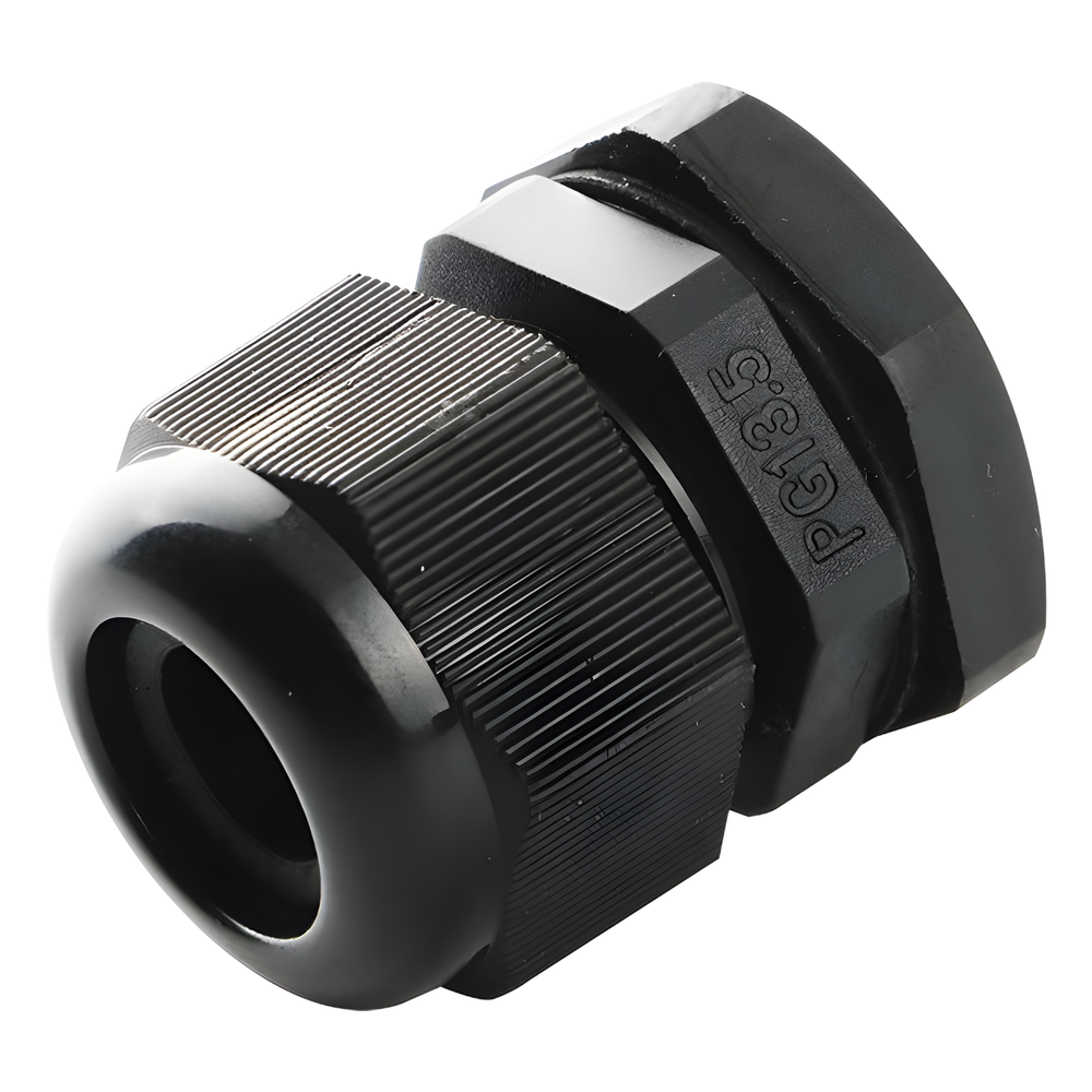 Conector Plástico Negro Tipo Glándula para Cable de 10 a 14 mm de Diámetro.