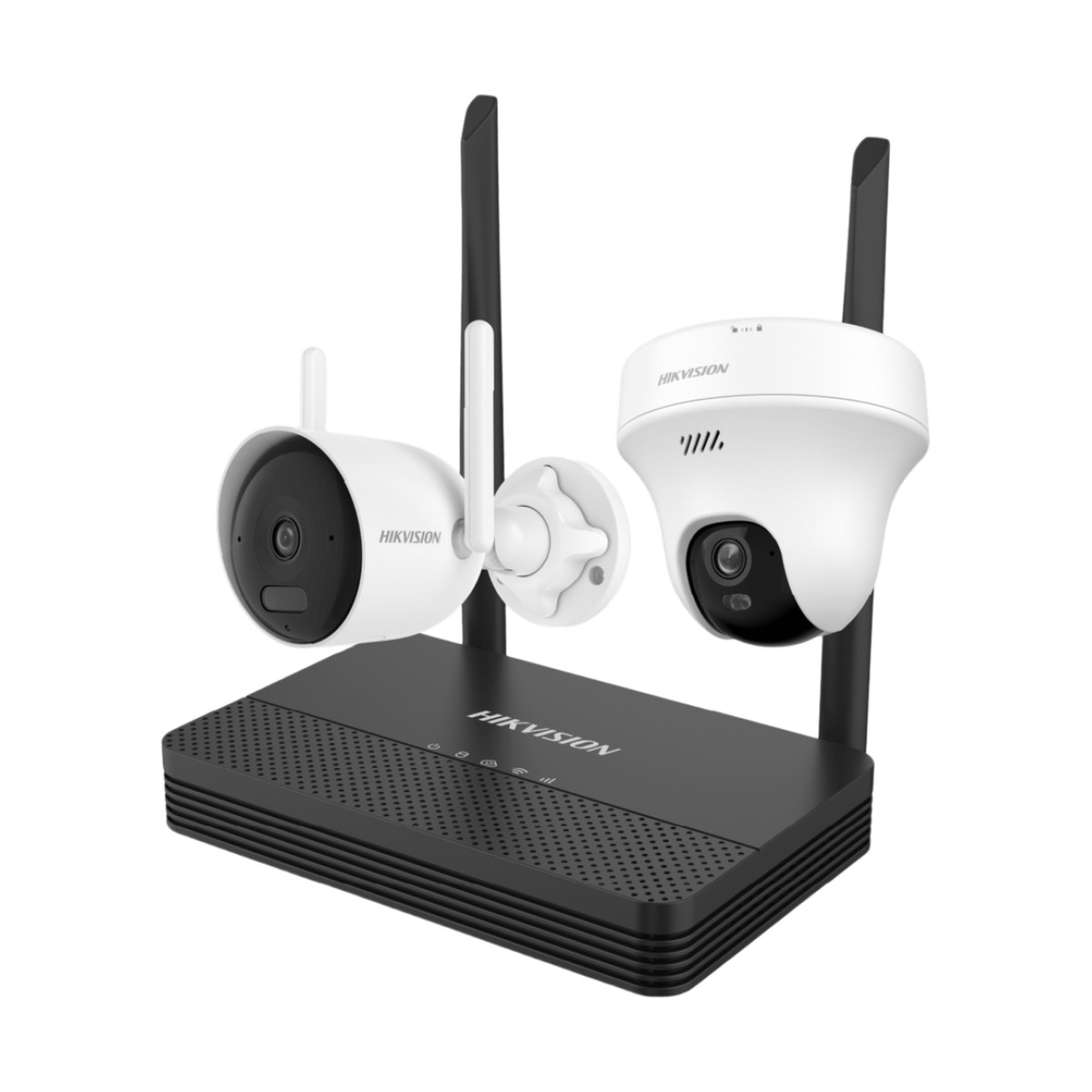 Kit IP Inalámbrico 2 Megapíxel / NVS 4 Canales / 1 Cámara Bala Exterior + 1 Cámara Turret Interior con Lente 2.8 mm y Dual Light / Audio Bidireccional (Micrófono y Bocina) / Soporta Micro SD de 512 GB