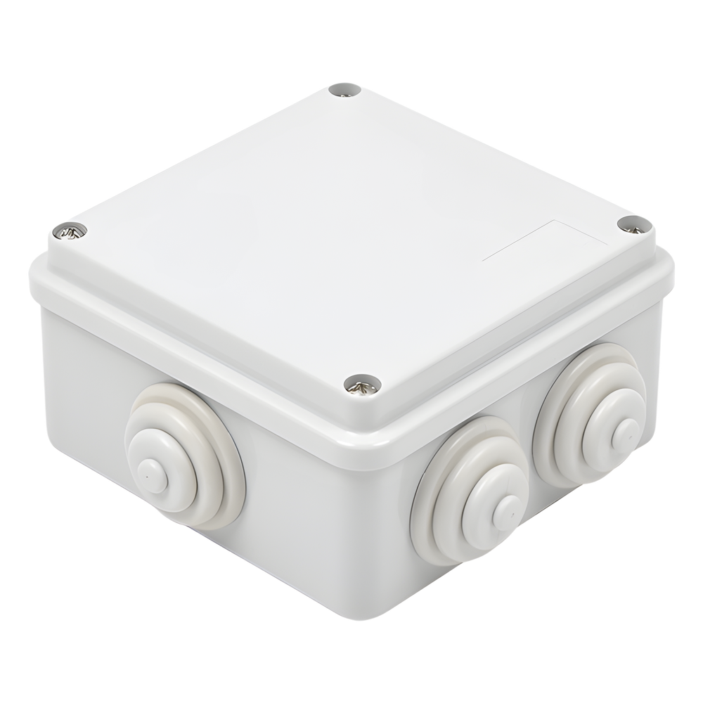 Caja Estanca de PVC Para Derivación y Conexión, 6 Entradas, Tapa Atornillada,100x100x50 mm (Área Interna), Uso Exterior IP55, Material que no Propaga el Fuego y Libre de Hálogenos