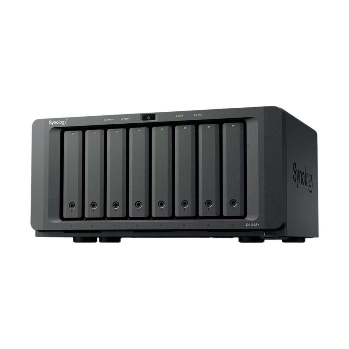 NAS DiskStation DS1825+ | 8 Bahías | AMD Ryzen V1500B | 8 GB DDR4 ECC | Hasta 2,239 MB/s Lectura | 2 Puertos 2.5GbE | Expansión PCIe 3.0 | Compatible con 10GbE y 25GbE | Caché SSD M.2 | Synology DSM.