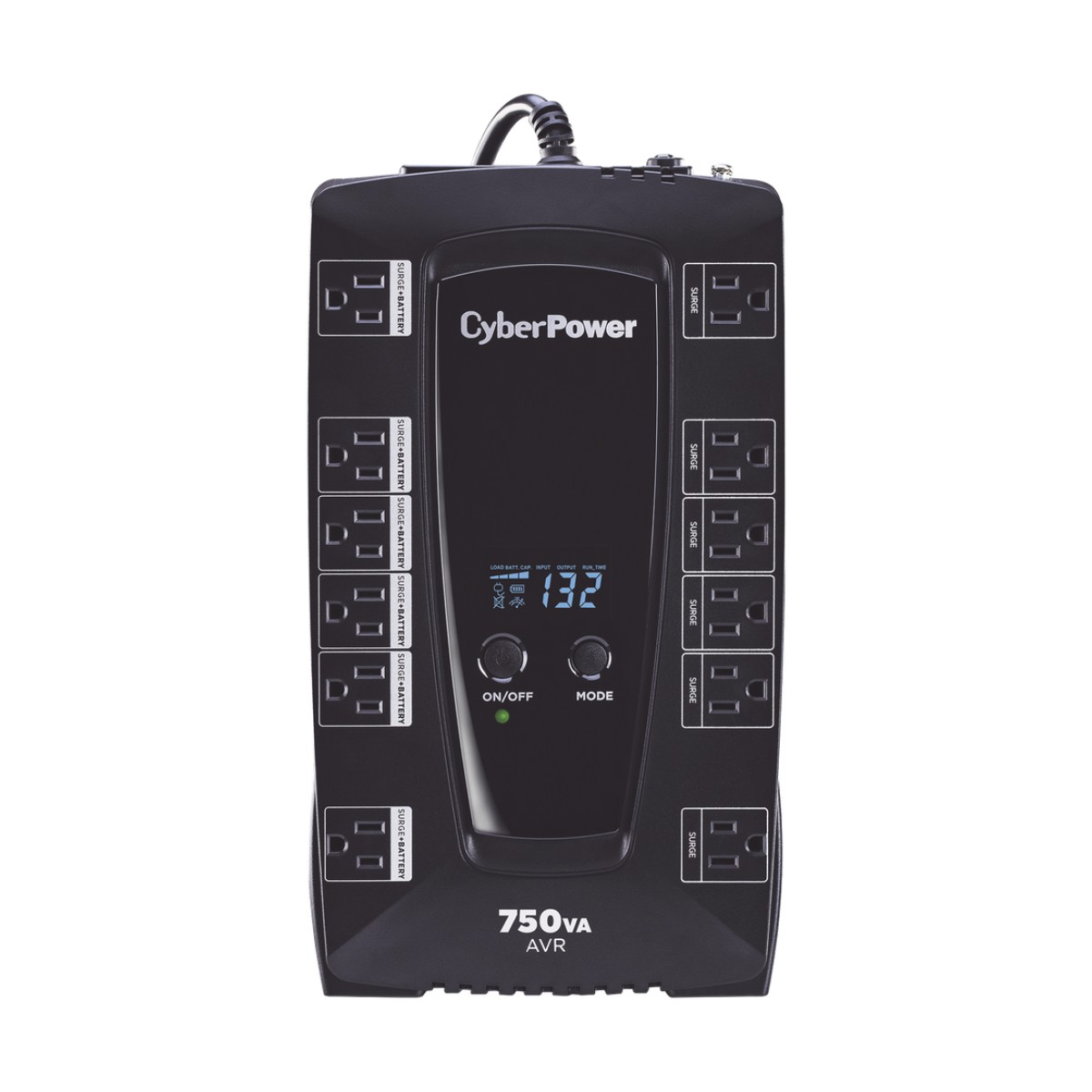 UPS de 750 VA/450 W, Topología Línea Interactiva, Entrada 120 Vca NEMA 5-15P, Tipo Gabinete Compacto, Con 12 Tomas NEMA 5-15R