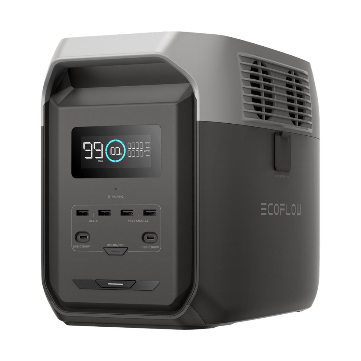 Estación de Energía Portátil Delta 3 1536Wh Litio LFP / 6 AC 1800 W (Max. 3600W) / 2 USB-C 100W / Capacidad para Aumentar Respaldo / Cargador de Coche 10A a 12.6V / Conectividad WiFi y Bluetooth (App) / Carga Solar 500W Max.