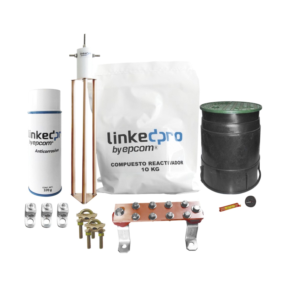 Kit Puesta a Tierra 30A / Electrodo Cobre Electrolítico / Diseño Delta / Filtro Equipotencial / Compuesto 12 kg / Barra Unión + Conectores + Registro
