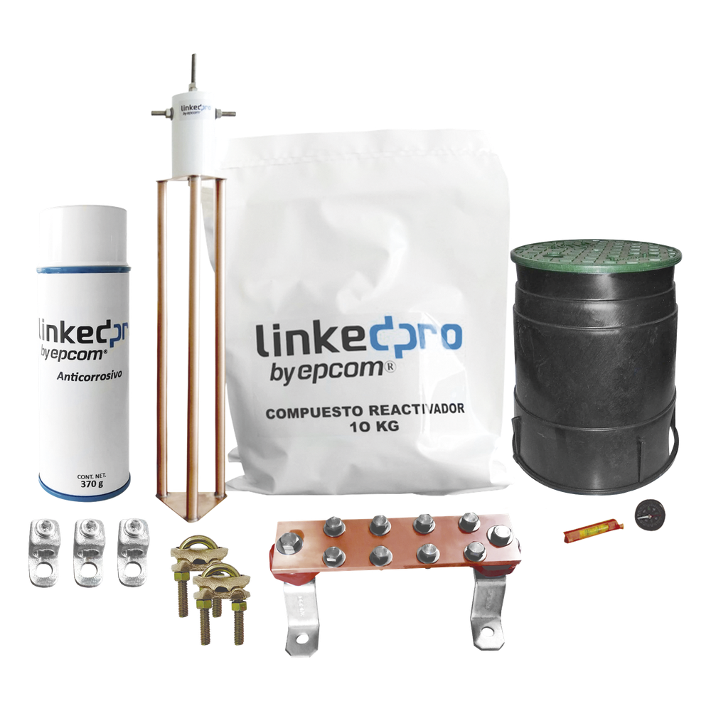 Kit Puesta a Tierra 30A / Electrodo Cobre Electrolítico / Diseño Delta / Filtro Equipotencial / Compuesto 12 kg / Barra Unión + Conectores + Registro