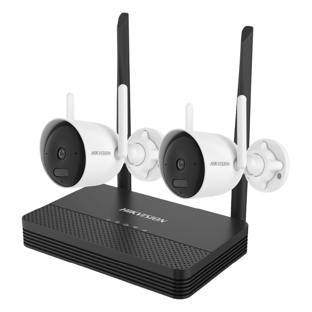 Kit IP Inalámbrico 4 Megapixel / NVS 4 Canales / 2 Cámaras Bala para Exterior con Lente 2.8 mm y Dual Light (30 mts IR + 30 mts Luz Blanca) / Audio Bidireccional (Micrófono y Bocina) / Soporta Micro SD de 512 GB