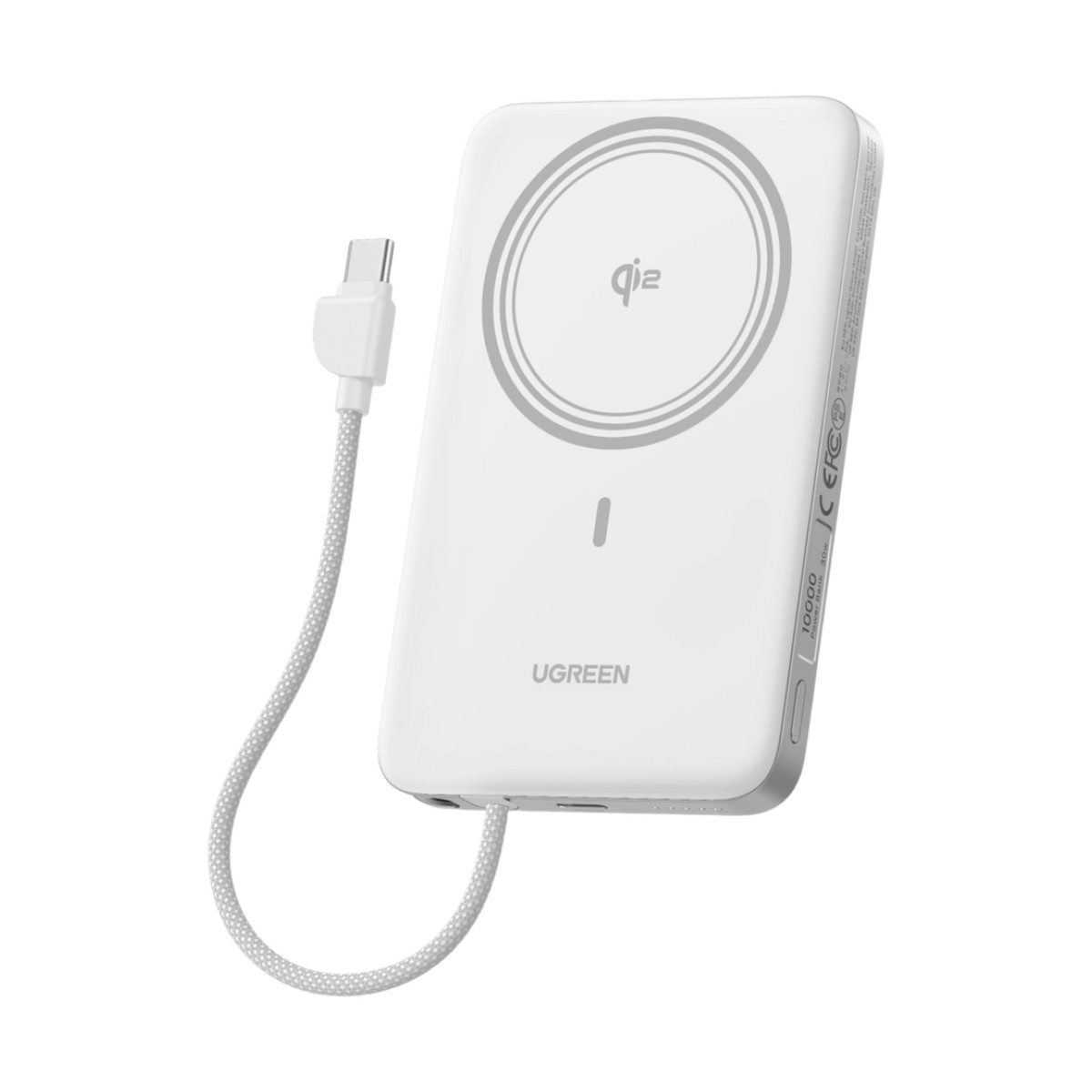 Banco de Energía Magnético Inalámbrico / 10000 mAh / 30W USB-C PD+PPS / Cable USB-C Integrado 30W / Carga Inalámbrica Magnética 15W / Doble Celda 5000 mAh / Pantalla LED / 39.2 Wh