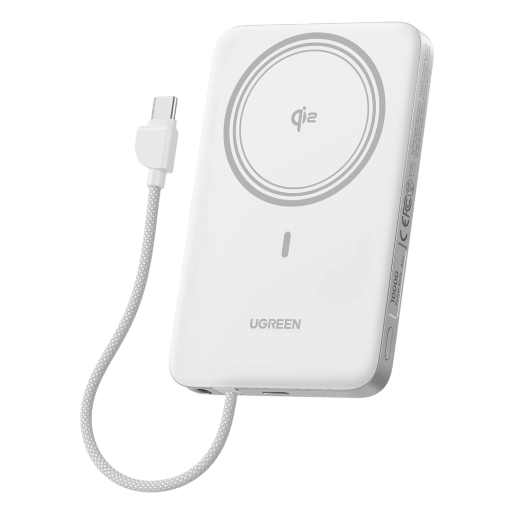 Banco de Energía Magnético Inalámbrico / 10000 mAh / 30W USB-C PD+PPS / Cable USB-C Integrado 30W / Carga Inalámbrica Magnética 15W / Doble Celda 5000 mAh / Pantalla LED / 39.2 Wh