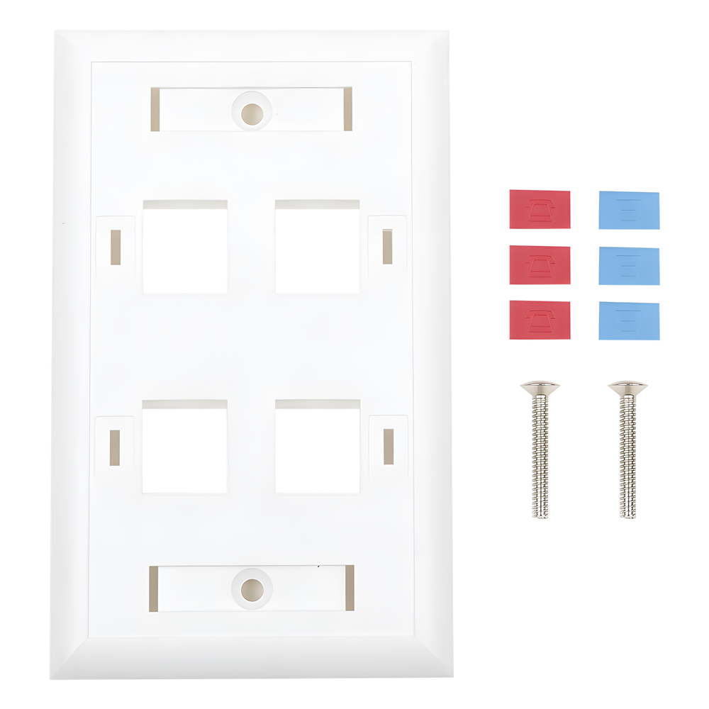 Placa de Pared de 4 Puertos, Keystone, con Espacio para Etiqueta, Color Blanco