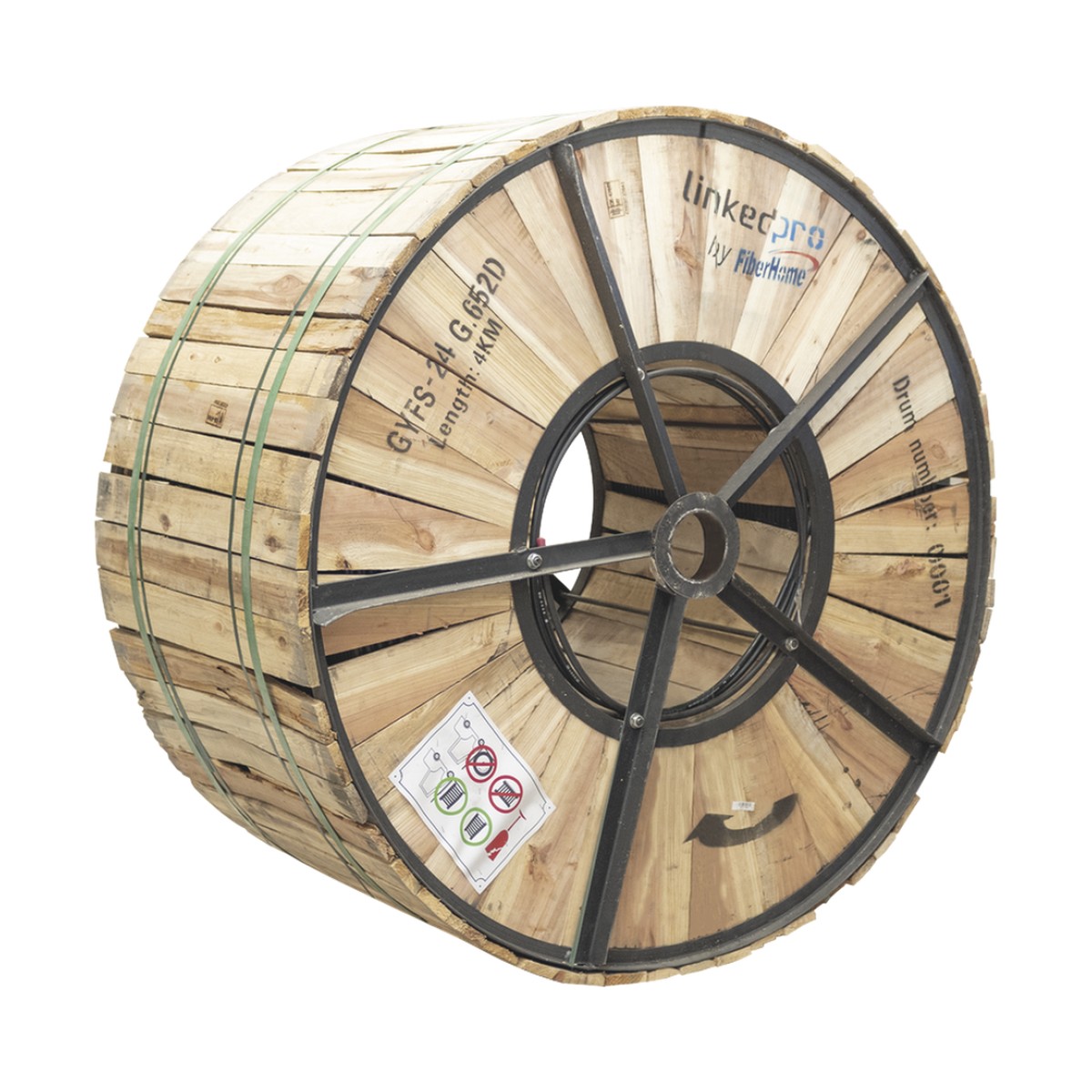 Carrete de 4 Kilómetros de Fibra Óptica para Exterior G.652D, Armada, Monomodo de 24 Hilos, Loose Tube, Color Negro, para Instalación en Ducto Subterráneo o Enterrado Directo