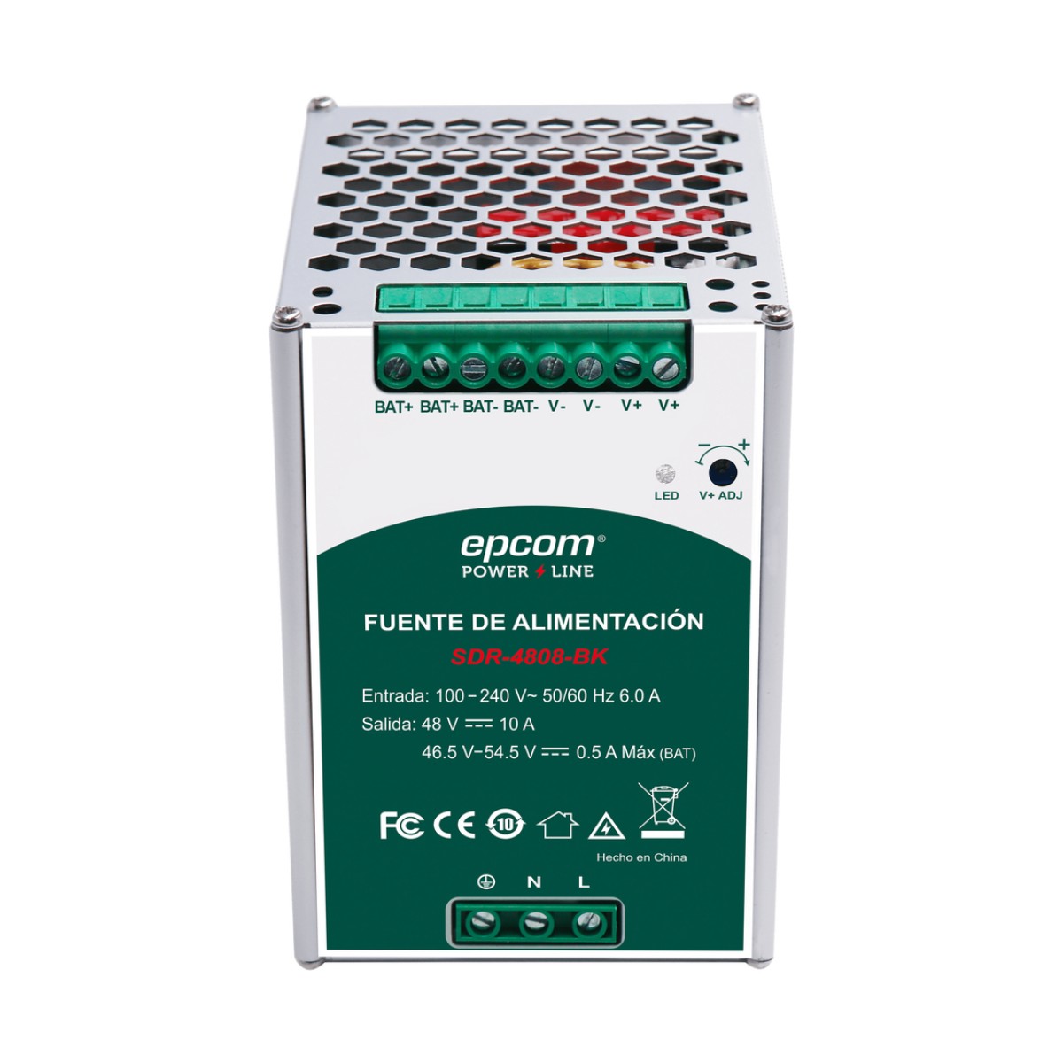 Fuente de Alimentación Industrial | Tipo DIN Riel | 48 VCC | 10 A | Capacidad de baterías de respaldo