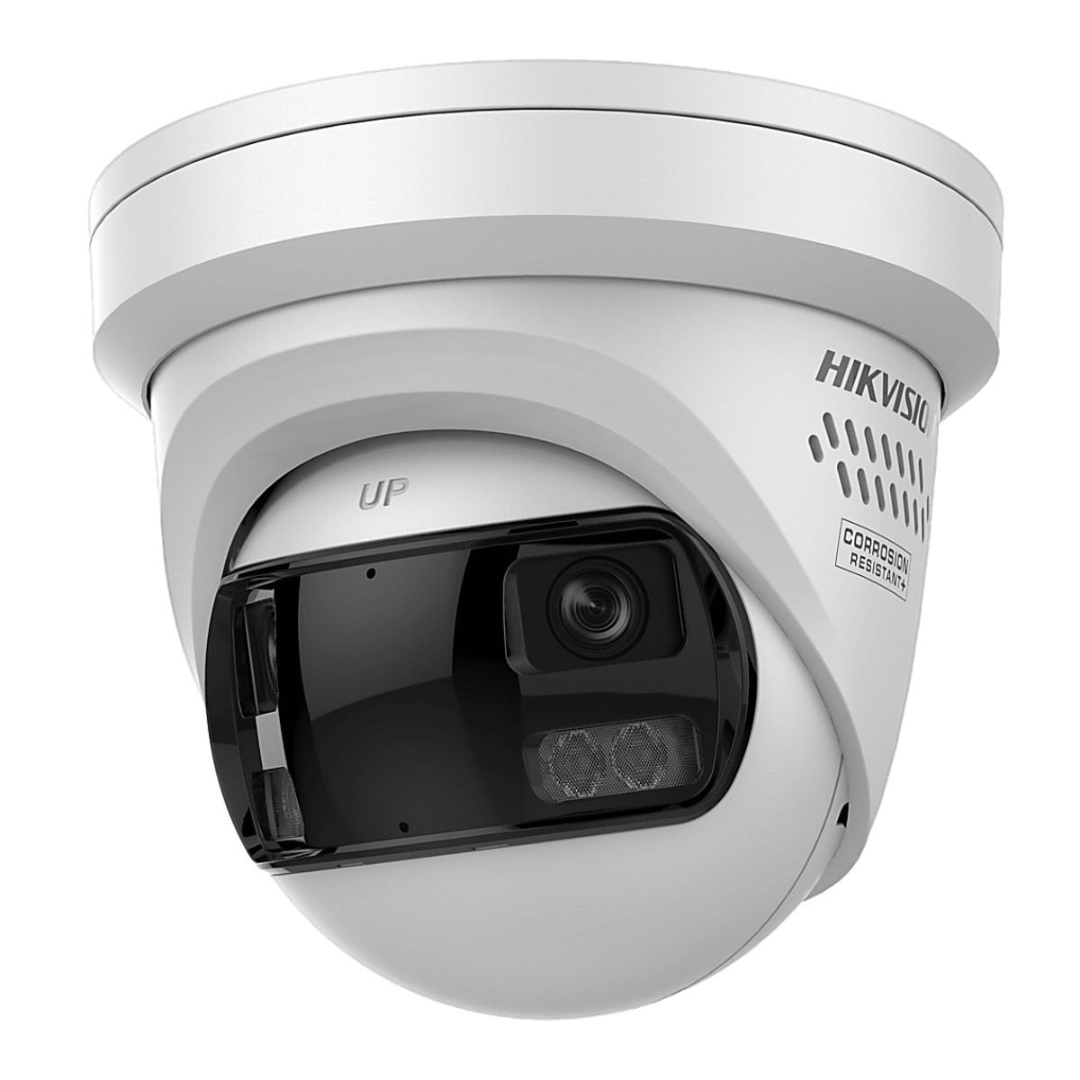 [PROTECCIÓN ACTIVA] Turret IP Panorámica 8 Megapíxel / 2 Lentes 4 mm (180°) / Imagen a Color 24/7 (ColorVu) / PoE / WDR 130° / IP67 / ACUSENSE / Luz Estroboscópica y Alarma Audible / 30 mts Luz Blanca / Micro SD