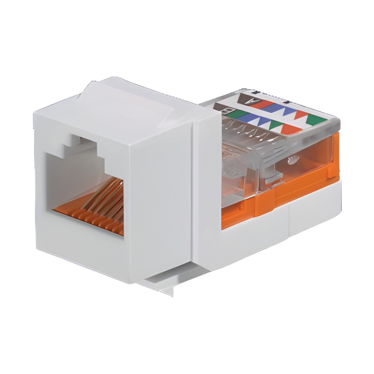 Conector Jack Estilo Leadframe, Tipo Keystone, Categoría 5e, de 8 Posiciones y 8 Cables, Color Blanco