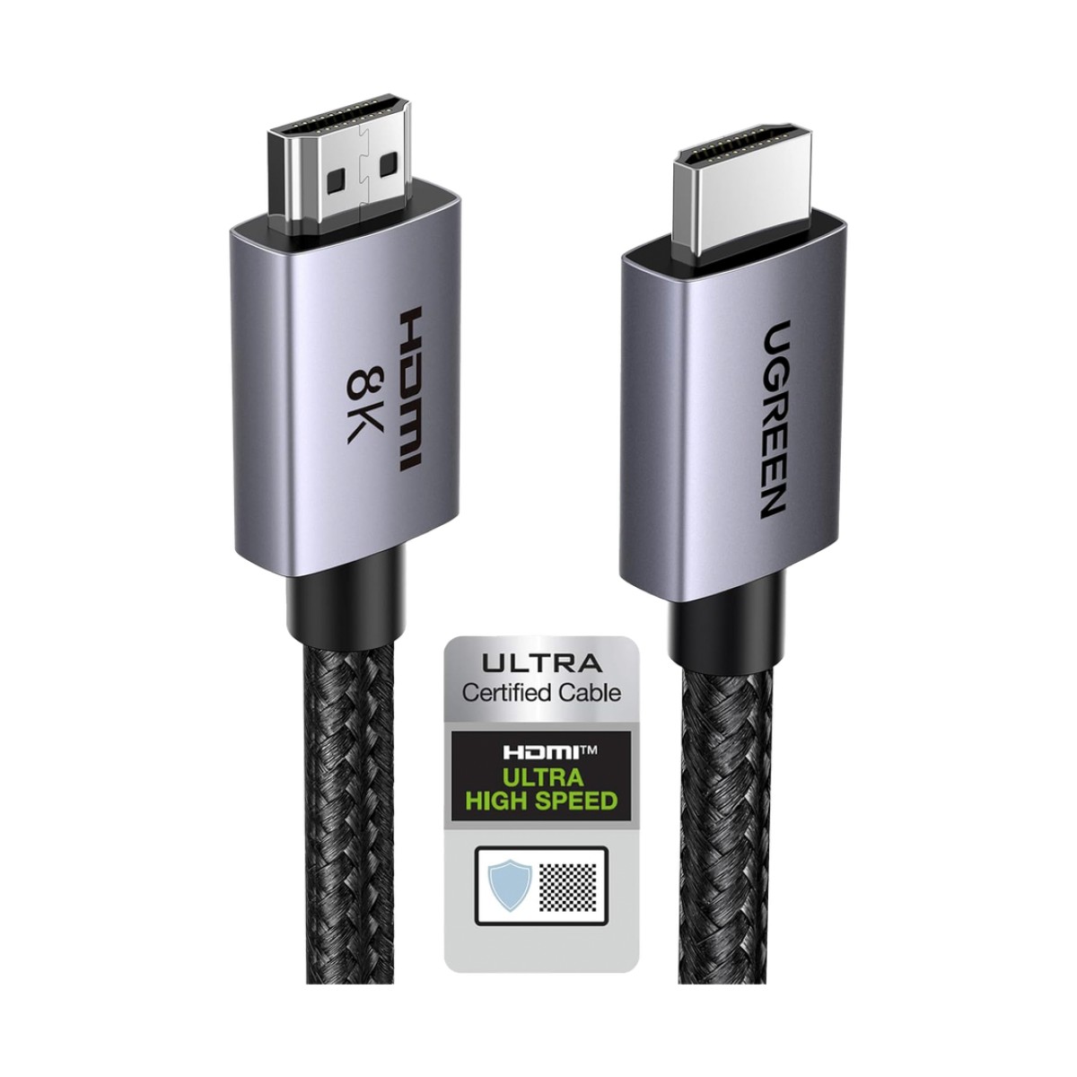 Cable HDMI 2.1 de 8K@60Hz | 3 metros | 48Gbps | HDR10+ | 3D Inversivo| eARC | Dolby ATMOS |   VVR | QMS | QFT | ALLM | 3 modos de Visualización | Certificado HDMI 8K | Niquelado | Nylon Trenzado | Carcasa de Aluminio.