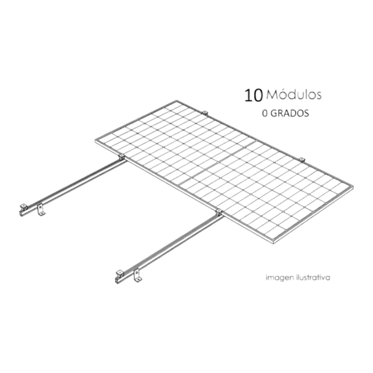 Kit Basel Sistema de Montaje Fotovoltaico Para 10 Módulos a 0° / Velocidad de Viento 170 km/h / Módulo 2.382 m x 1.134 m (7.81 ft x 3.72 ft) / Potencia 645 W
