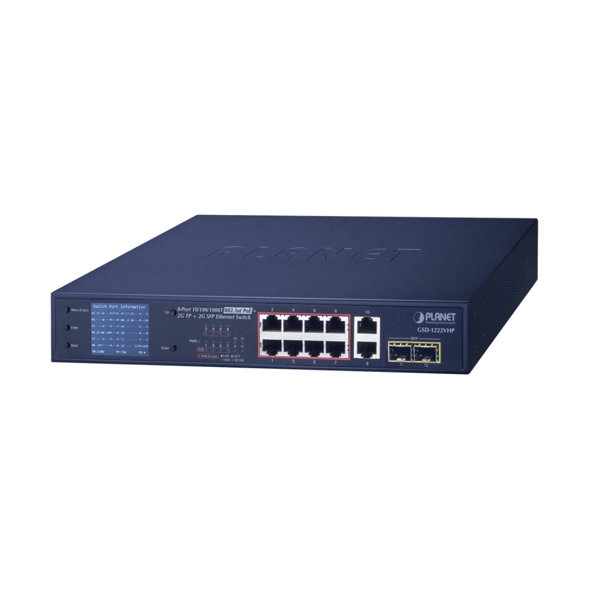 Switch No Administrable 8 Puertos Gigabit con Modo Extender a 250 m,  2 Puertos Uplink 10/100/1000 Mbps, 2 Puertos SFP