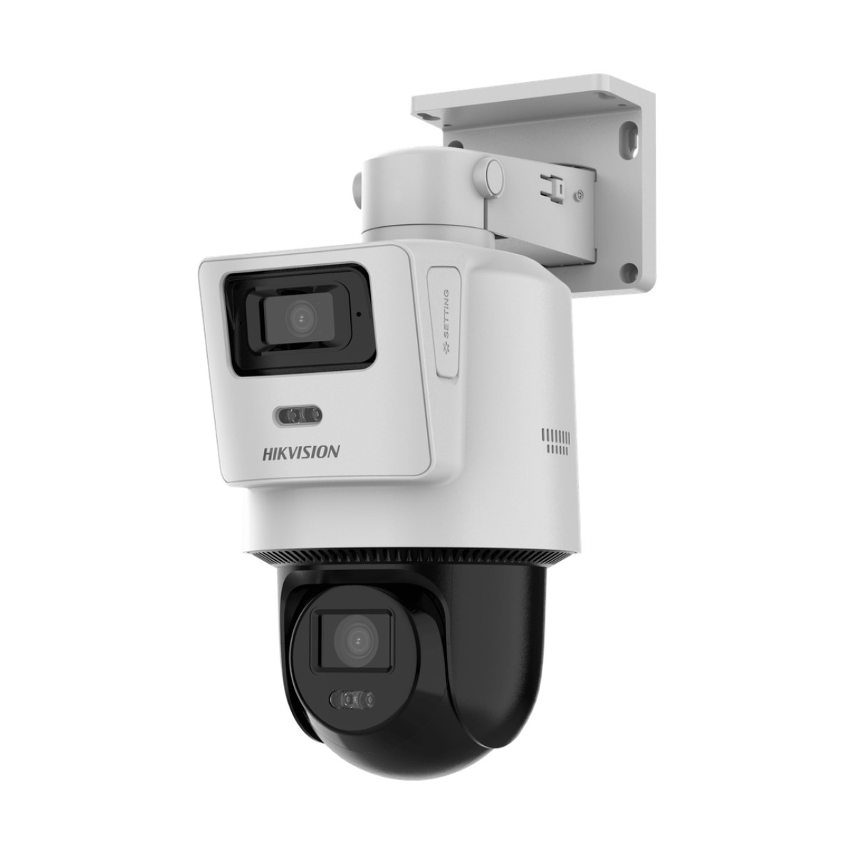 Cámara PTZ TandemVu 4 MP + 4 MP / Lentes 2.8 mm + 8 mm / Dual Light IR + Blanca 30 m / IP66  / Audio Bidireccional