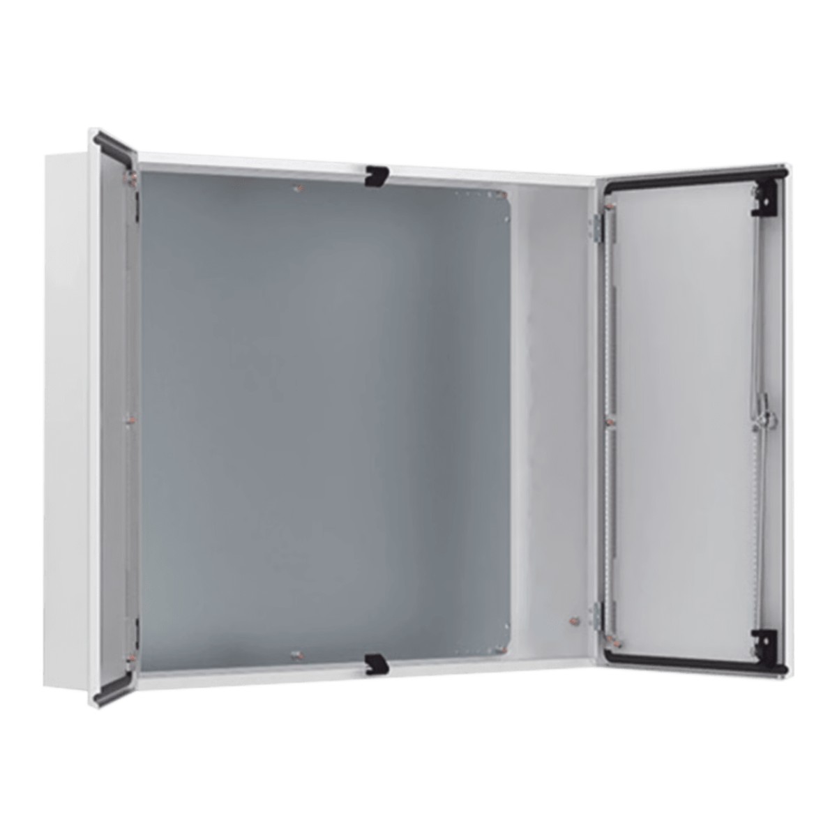 Gabinete de Doble Puerta MAD / 1000 x 1000 x 300 mm (39.37 x 39.37 x 11.81 in) / NEMA Tipo 12 / IP55 / IK10 / Acero Dulce 1.5 mm / Placa de Montaje Incluida / Gris Claro RAL 7035
