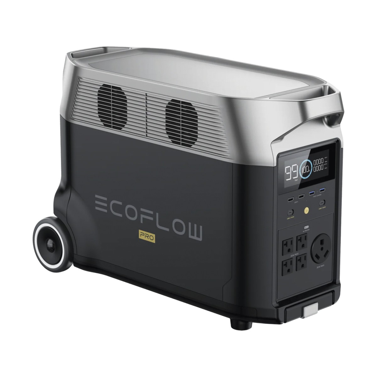 Estación de Energía Portátil DELTA PRO 3600Wh Litio LFP / 5 AC 3600W (7200W Pico) / 2 USB-C 200W / Capacidad para Aumentar Respaldo / Cargador de Coche 10A a 12.6V / Conectividad WiFi y Bluetooth (App) / Carga Solar 1600W Max.