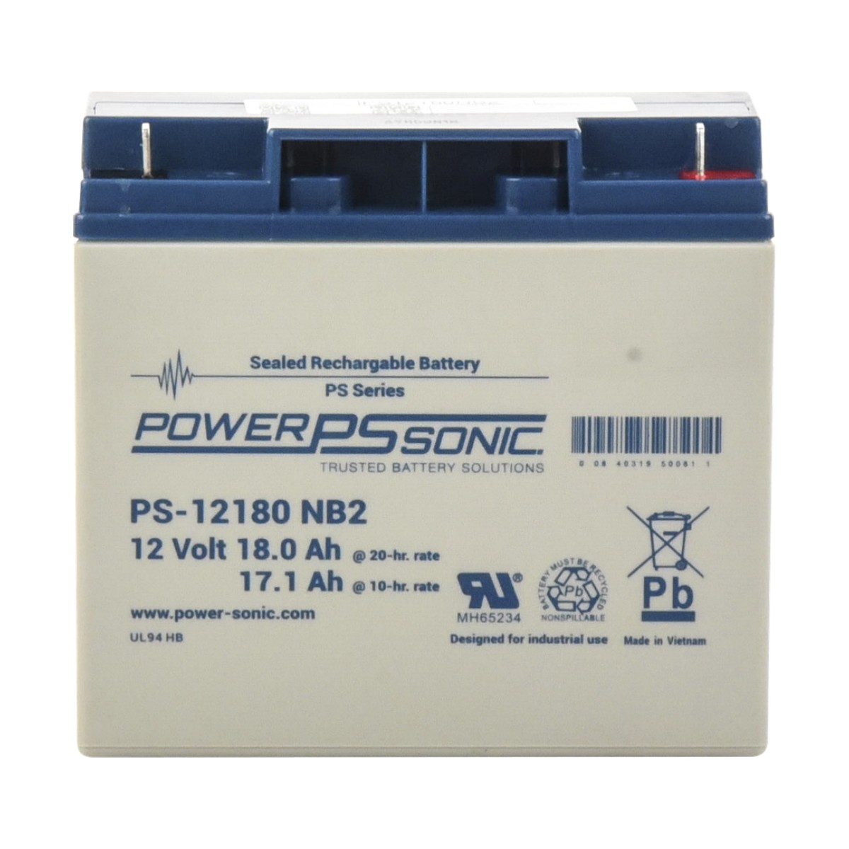 Batería 12V, 18AH, Para Respaldo, Tecnologías AGM/VRLA, Diseño De Vida Útil 5 Años, Terminales Tipo NB2, Listada UL, Libre De Mantenimiento