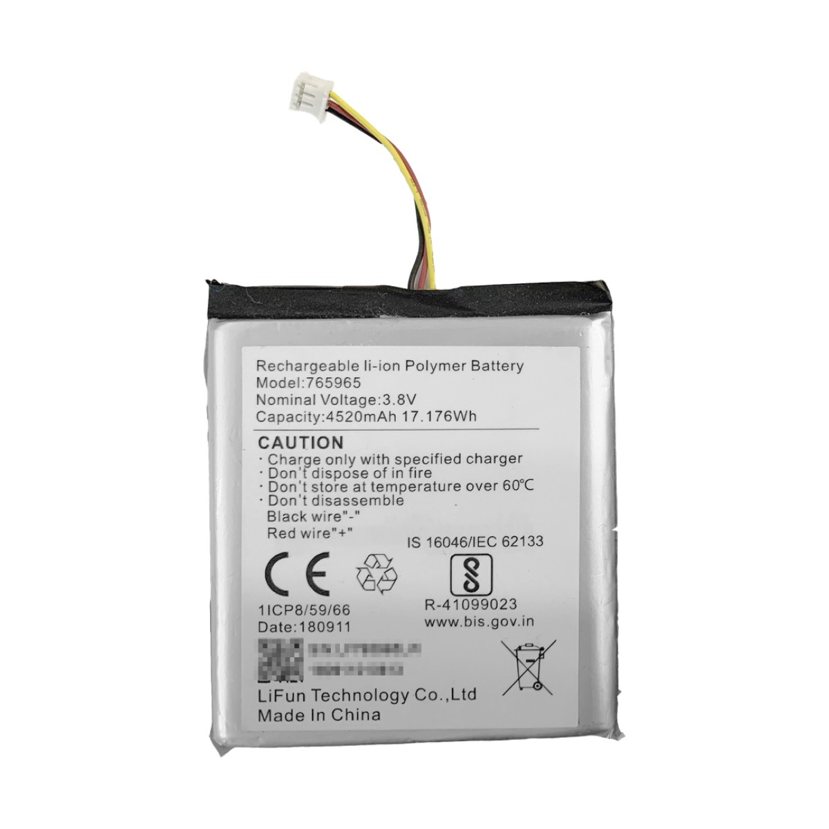 Batería de Respaldo para Panel de Alarma Hikvision / 4520 mAh / Compatible con Paneles AX PRO - AX HUB - Hibrido Versión 1 (DS-PHA64-W4P) y Repetidor AX PRO  DS-PR1-WB