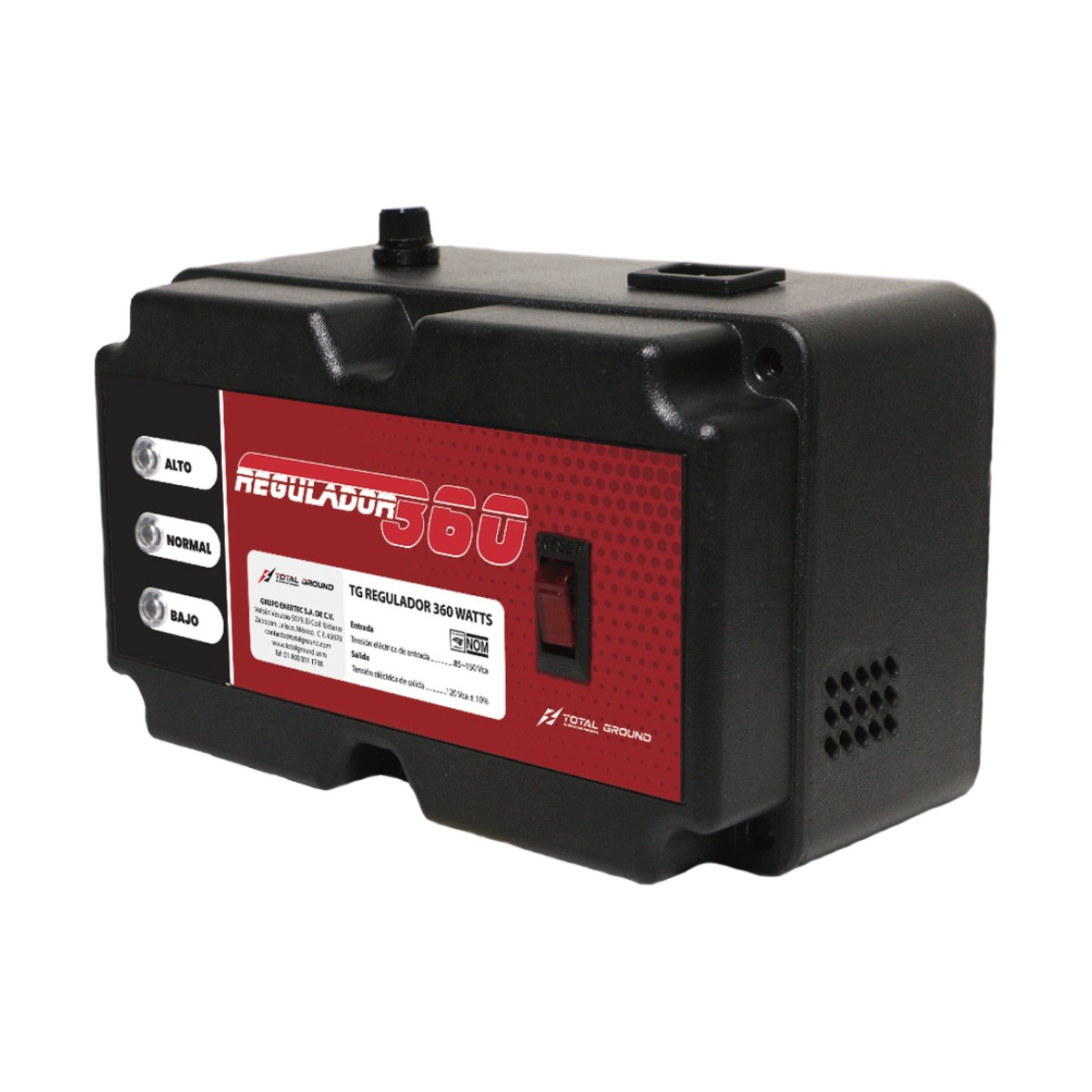 Regulador de Voltaje TOTAL GROUND de 450VA/360 Watts, 480 Joules de Protección L-N, L-G y N-G.