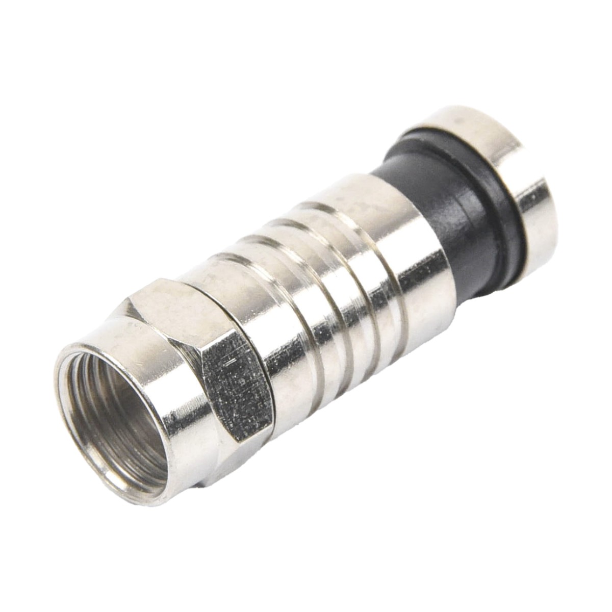 Conector F Macho de Compresión para cable RG-59, Cuerpo de Bronce Niquelado.