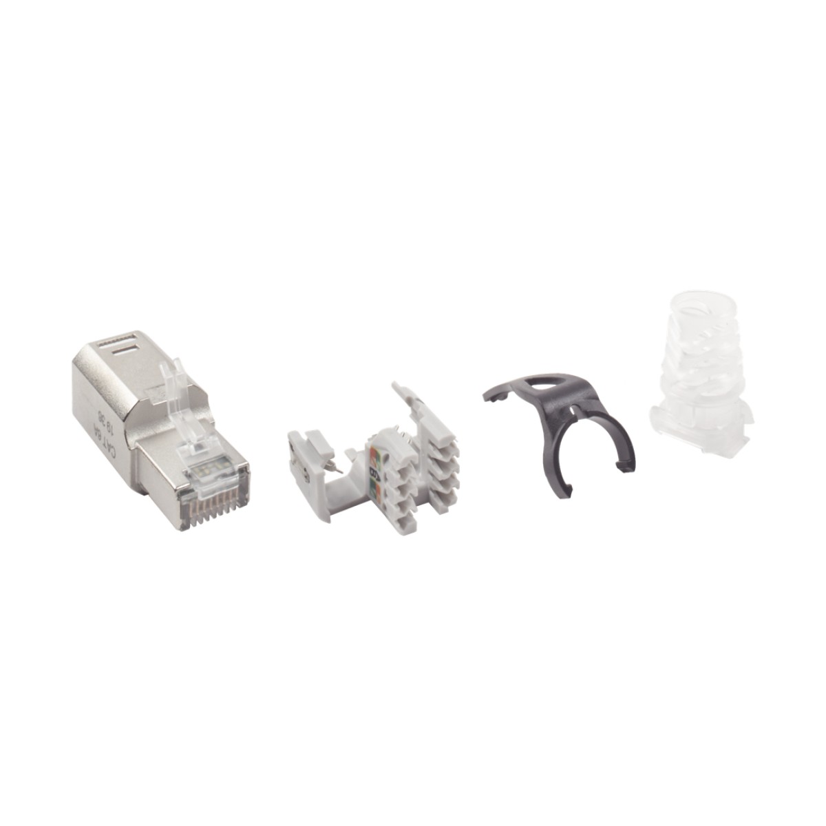 Plug RJ45 Cat6A Blindado, Terminación en Campo, Compatible con Todas las Categorías, con Clip Protector de Seguro