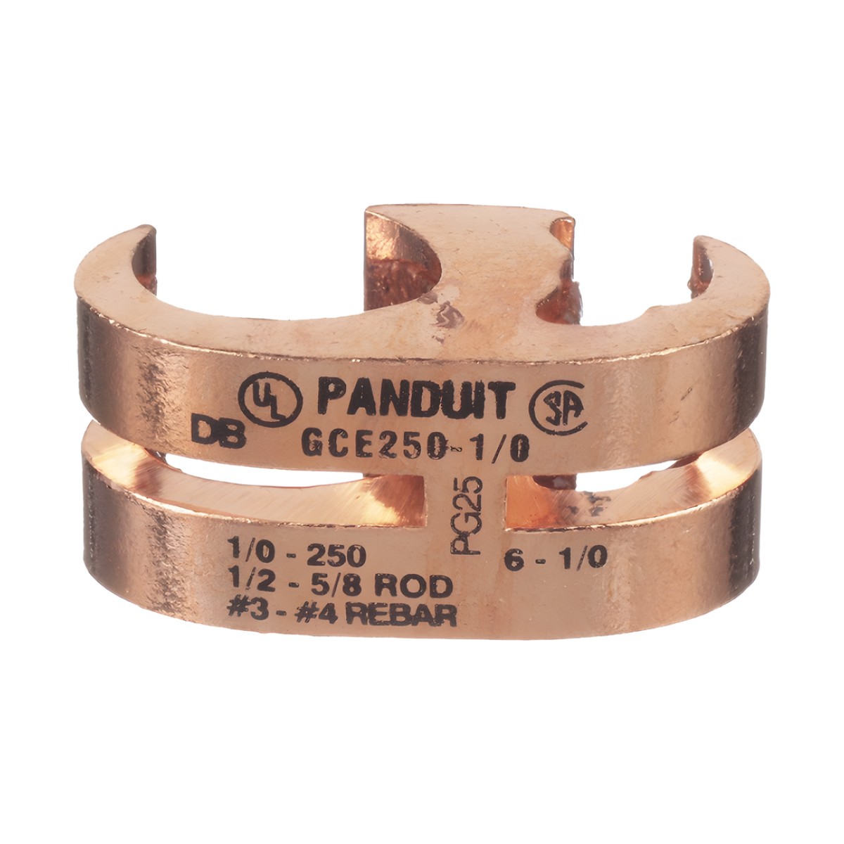 Conector de Conexión a Tierra tipo "E" para Conductor 1/0 AWG STR – 250 KCMIL MAIN y 6 AWG SOL – 1/0 AWG STR TAP