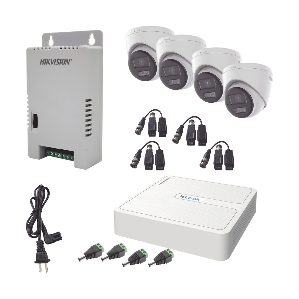 Kit HiLook Audio Bidireccional TurboHD 1080p / DVR 4 Canales / 4 Cámaras Eyeball (Exterior) con Bocina y Microfóno Integrado / 1 Fuente de Poder / Accesorios