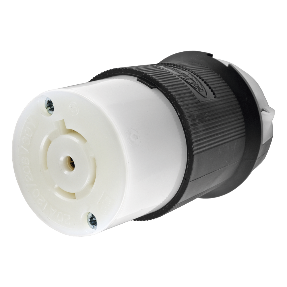 Conector Industrial con Bloqueo de Media Vuelta / 20 A 120/208 V CA / 4 Polos 5 Hilos / Color Blanco y Negro / Nema L21-20R/ Grado Industrial.