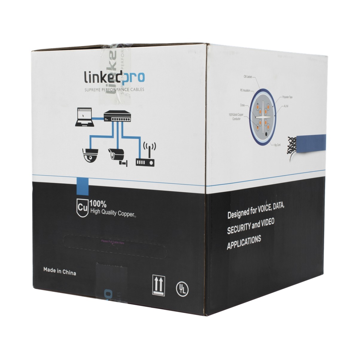 Bobina de Cable de 305 Metros (1000 Pies) Cat6+ Blindado F/UTP, CM, Calibre 23 Alto Rendimiento, ETL, UL, Color Azul, Super Flexible, para Aplicaciones de Video Vigilancia, Video HD, y Redes de Datos. Uso Interior.
